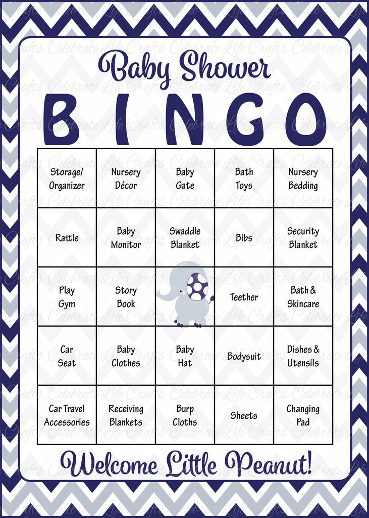 Elephant Baby Shower Bingo Cards