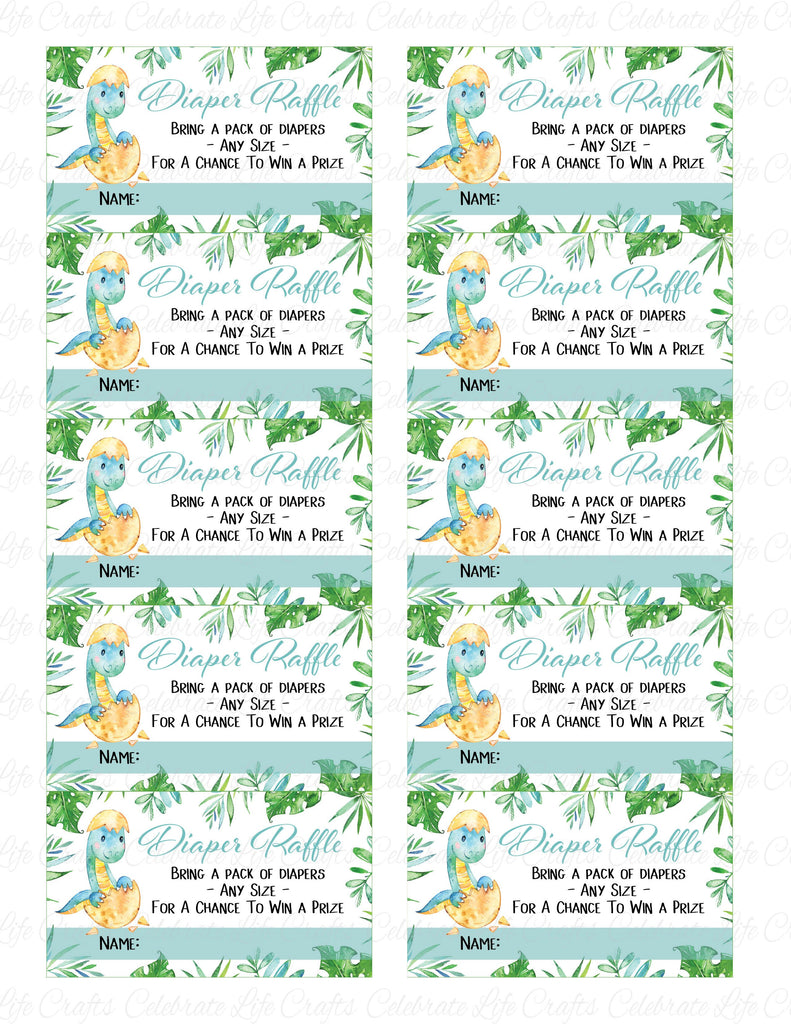 Dinosaur Baby Shower Diaper Raffle Cards