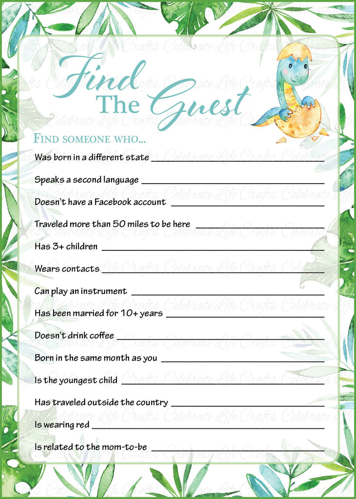 Dinosaur Baby Shower Find The Guest Game