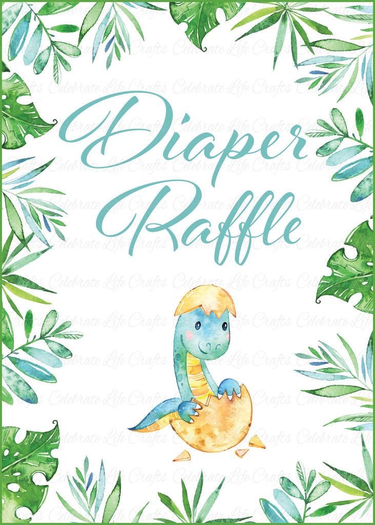Dinosaur Baby Shower Diaper Raffle Sign
