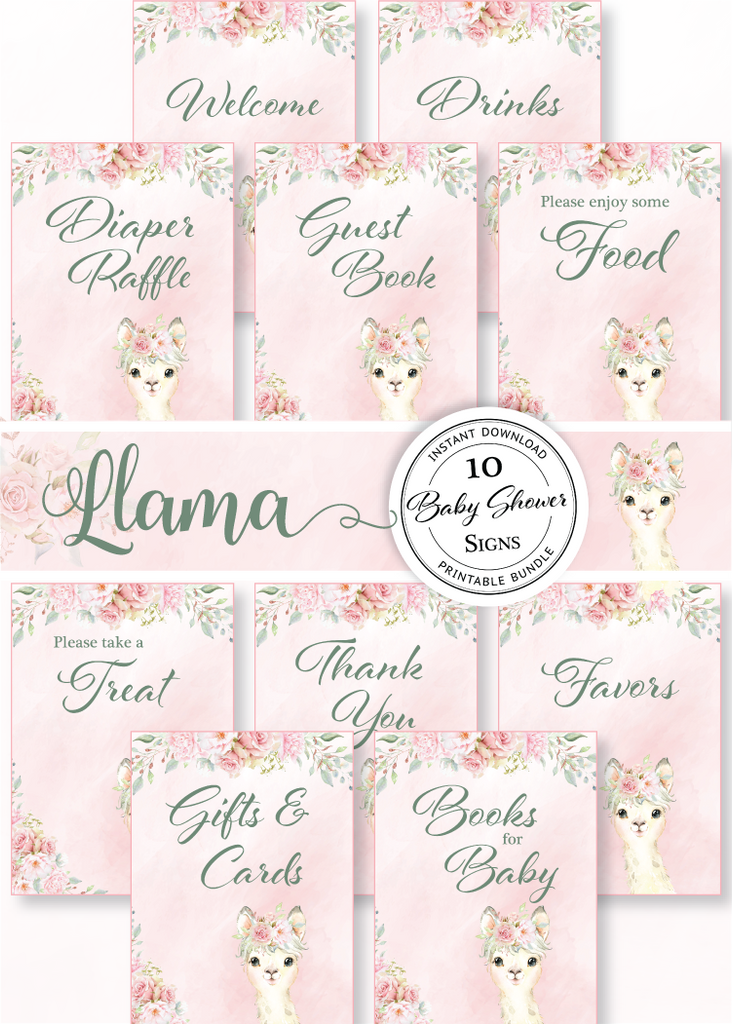 Llama Baby Shower Signs Bundle