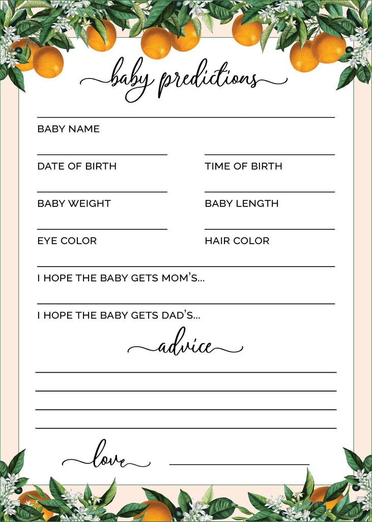 Little Cutie Baby Shower Prediction and Advice Cards