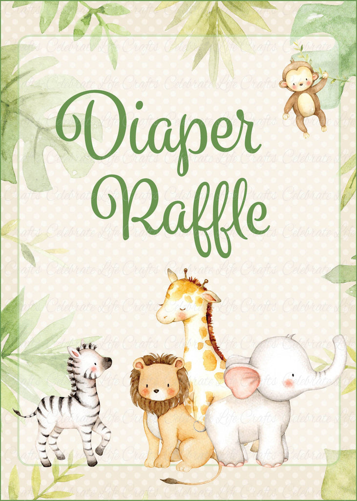  Safari Baby Shower Diaper Raffle Sign