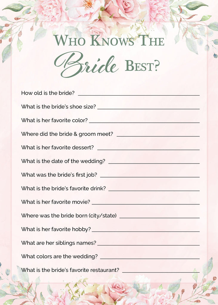 Who Knows The Bride Best Game