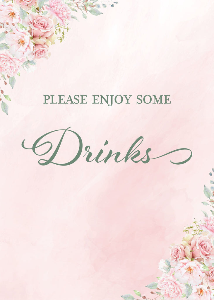 Pink Floral Bridal Shower Drinks Sign