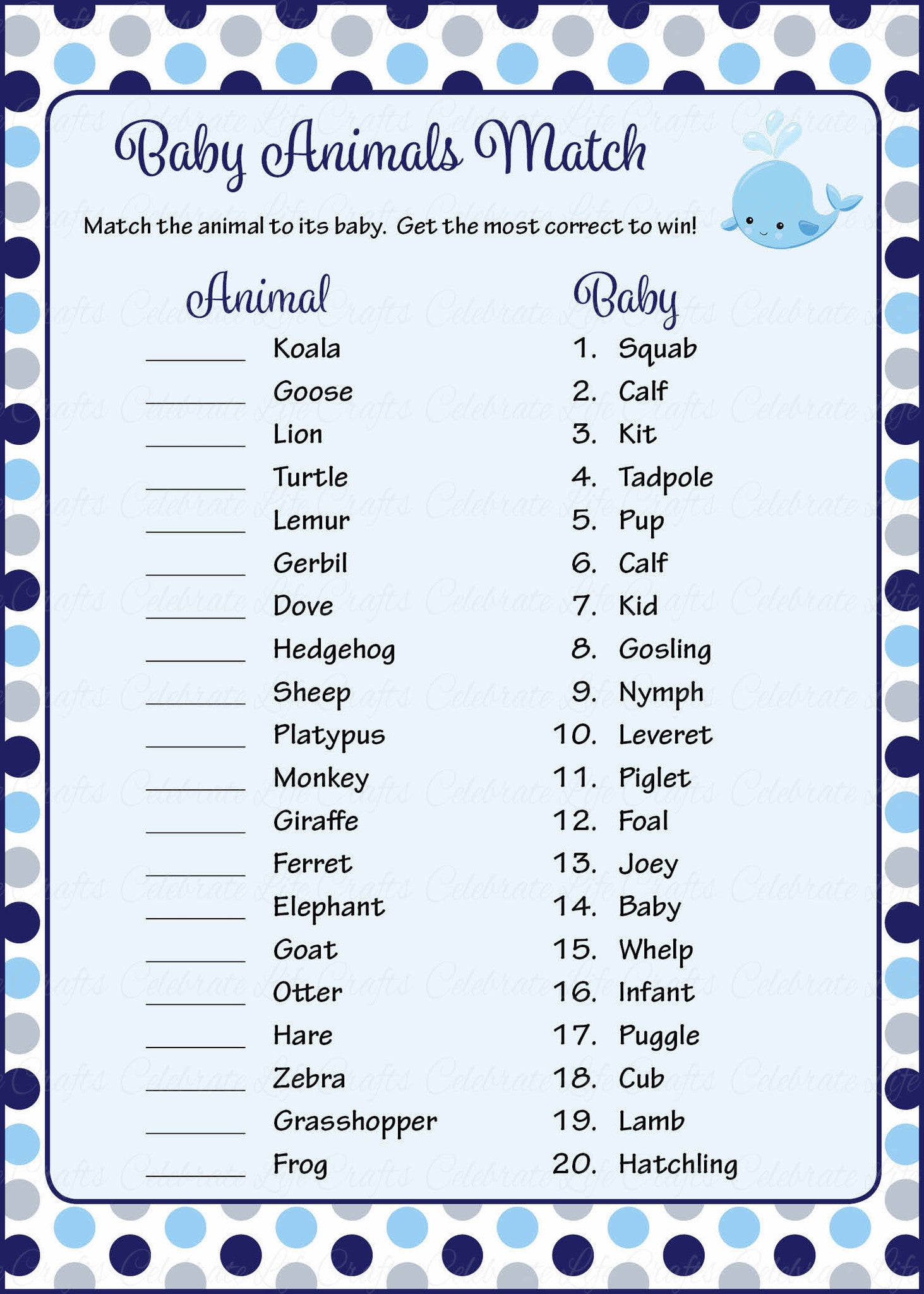 Navy and White Baby Shower Games Package download printables