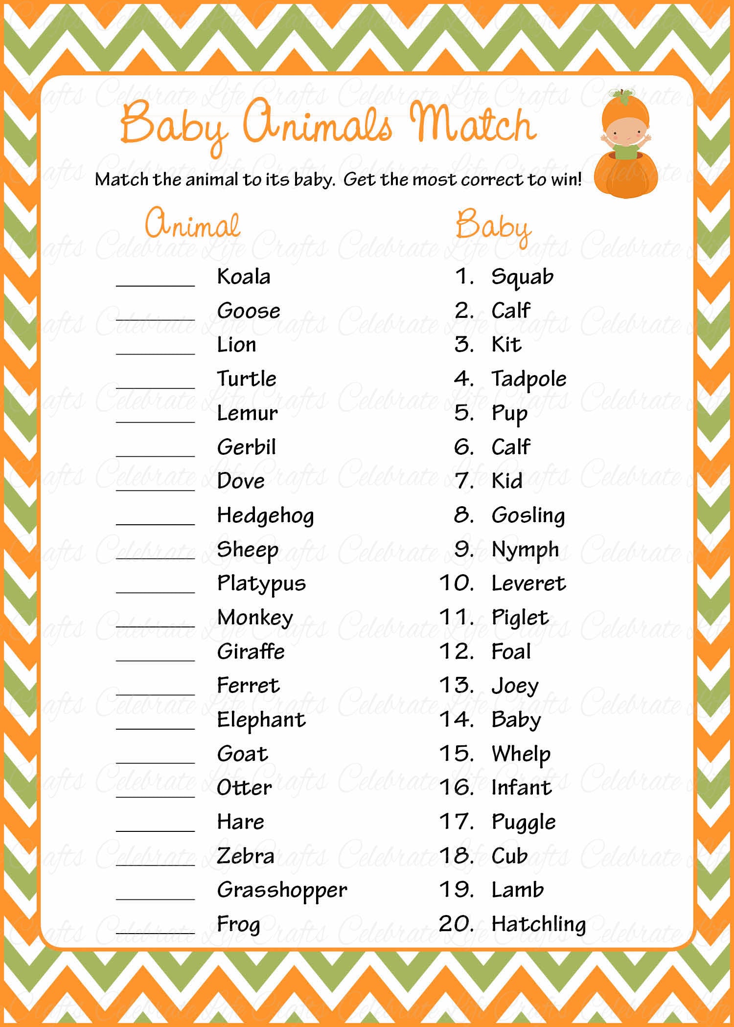 Baby Animals Match Baby Shower Game - Peas in a Pod Baby Shower