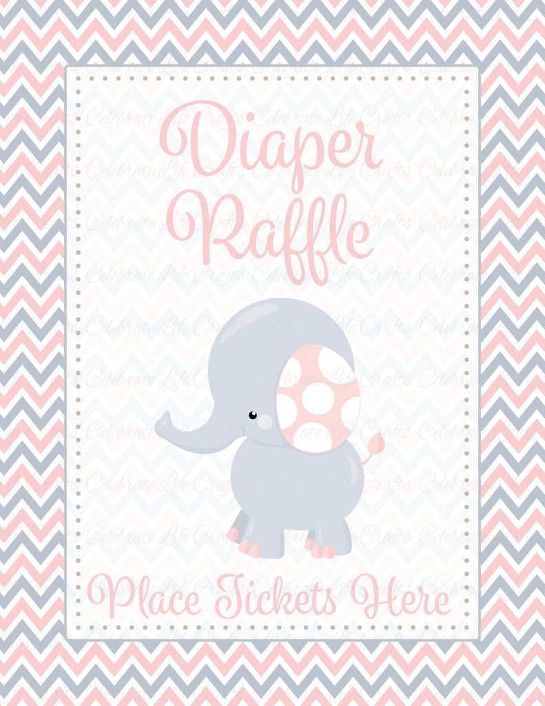 Elephant Baby Shower Diaper Raffle Sign