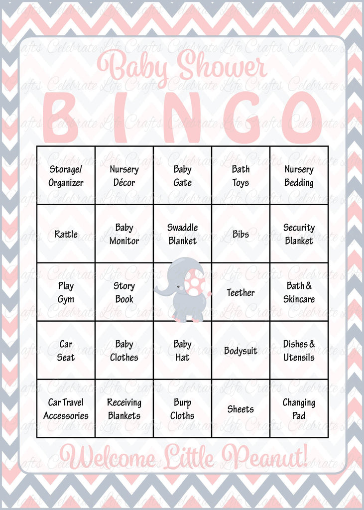 Elephant Baby Shower Bingo Cards