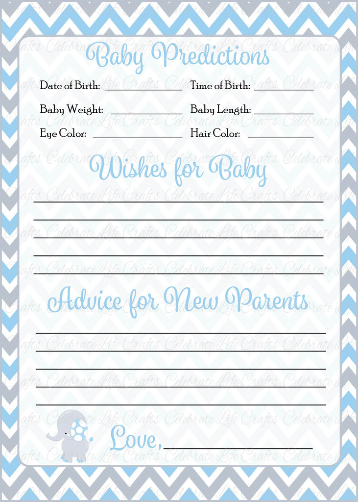 Elephant Baby Shower Prediction and Advice Cards