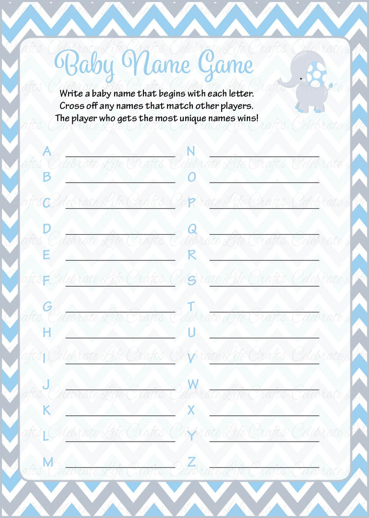 Elephant Baby Shower Baby Name Game