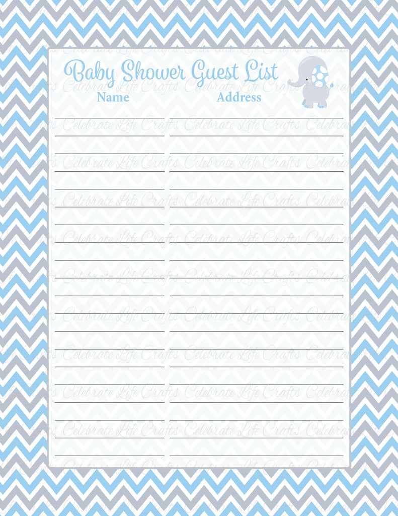 Elephant Baby Shower Guest Book List