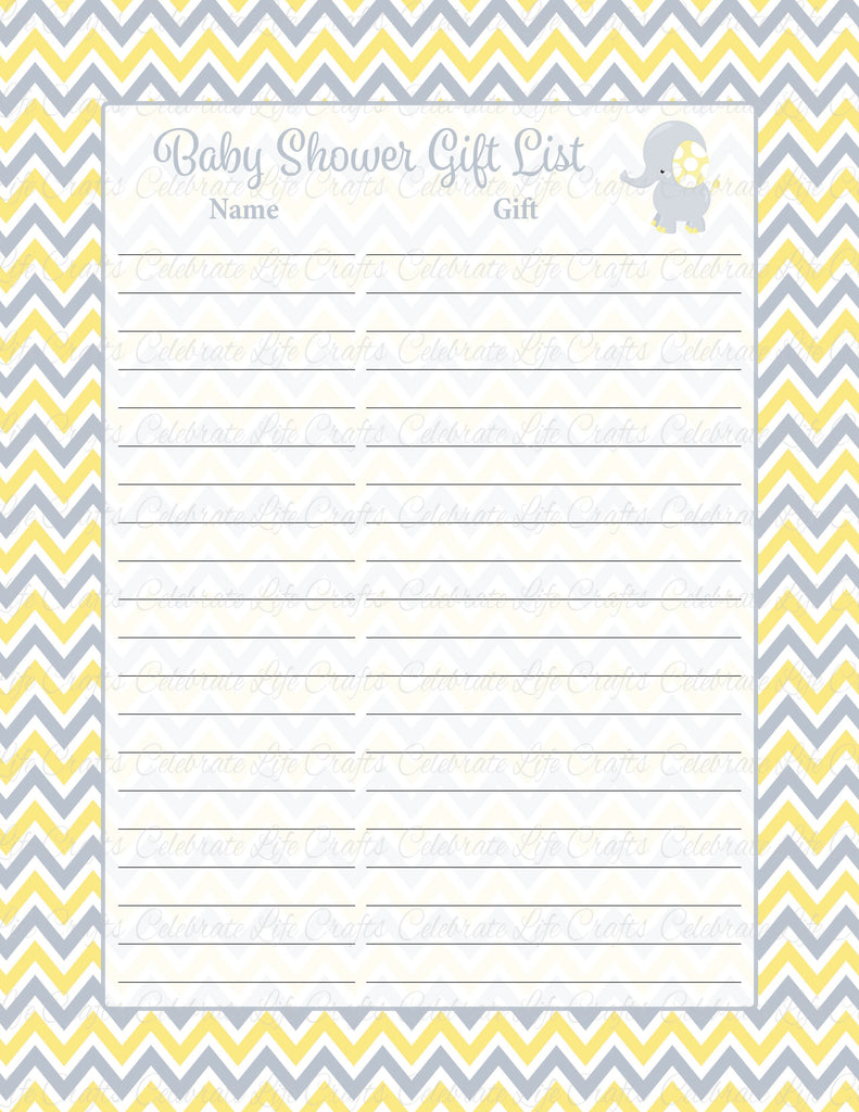 Elephant Baby Shower Gift List