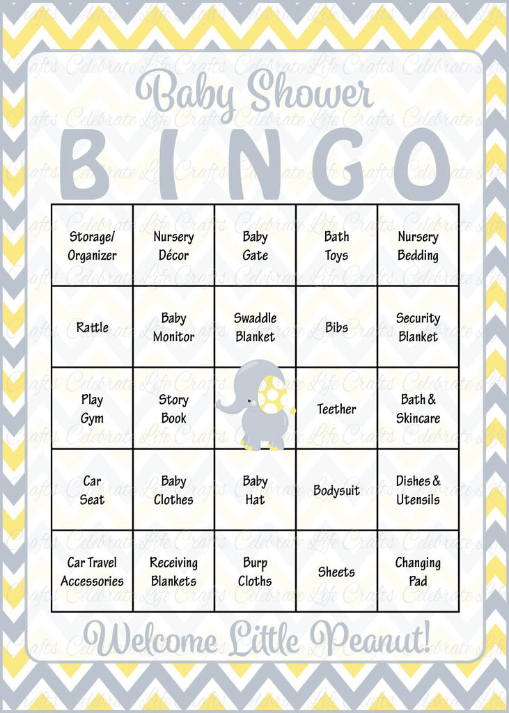 Elephant Baby Shower Bingo Cards