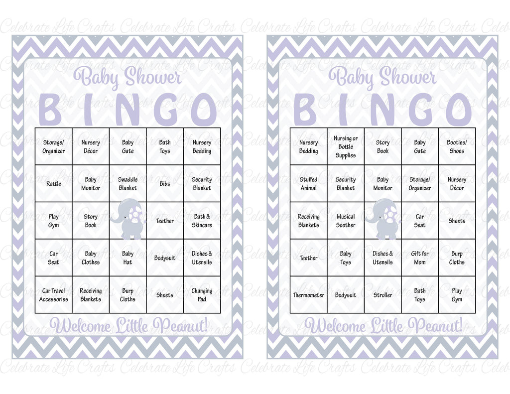 Elephant Baby Shower Bingo Cards