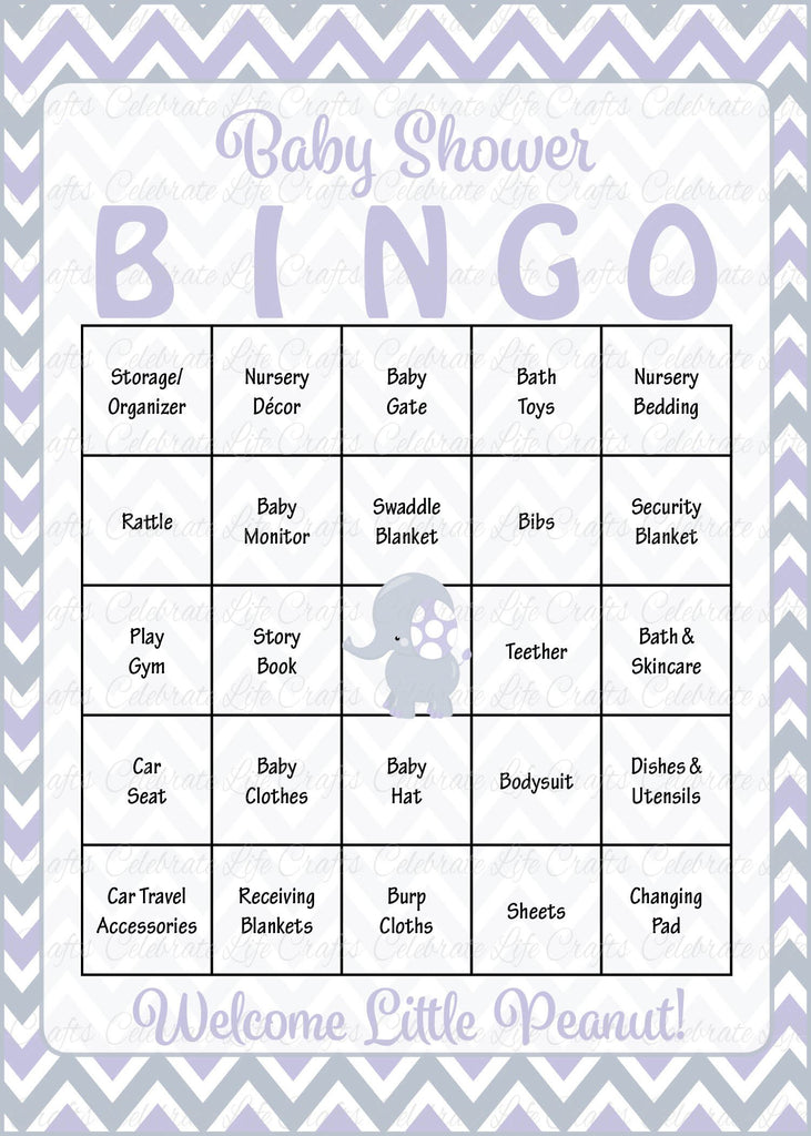 Elephant Baby Shower Bingo Cards