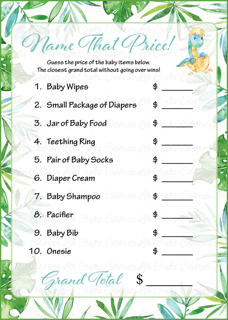 Dinosaur Baby Shower Name That Price Game
