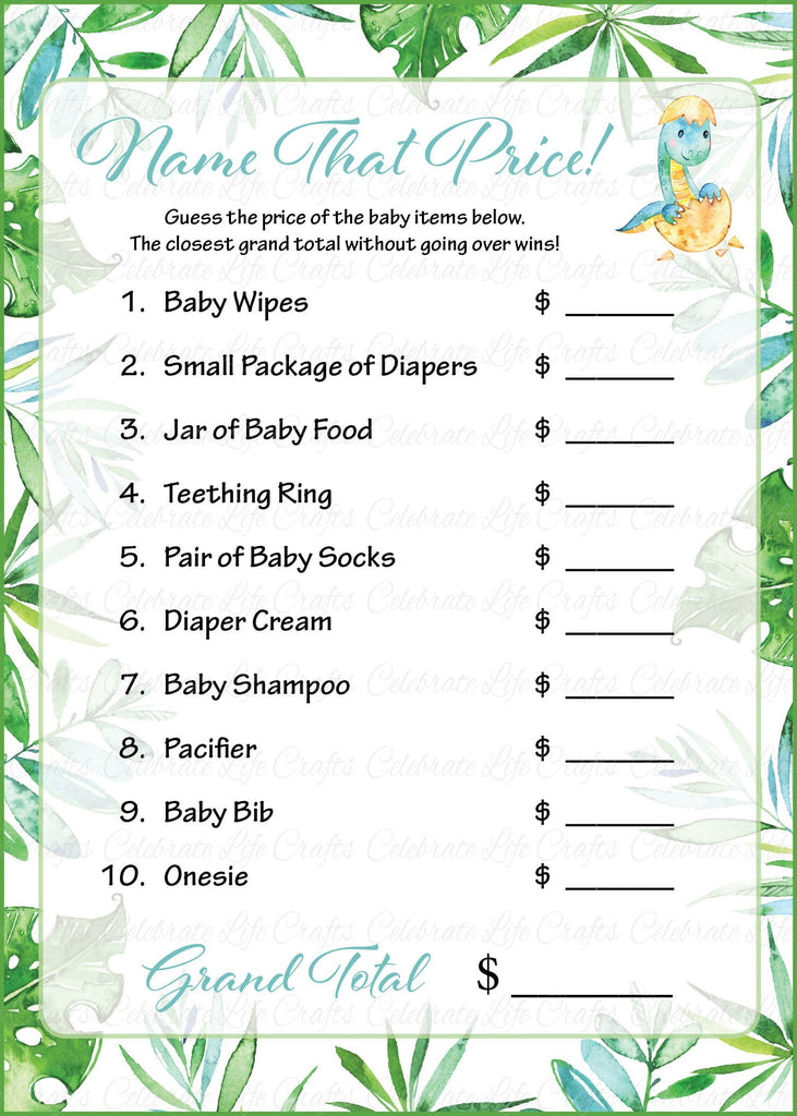 Dinosaur Baby Shower Name That Price Game