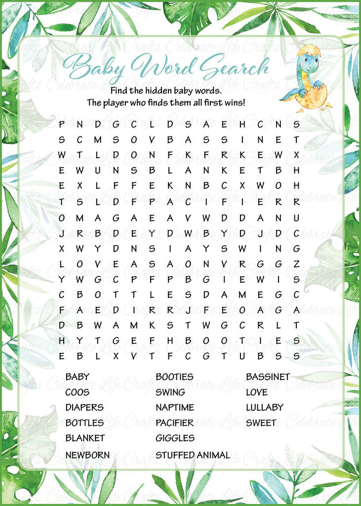 Dinosaur Baby Shower Baby Word Search