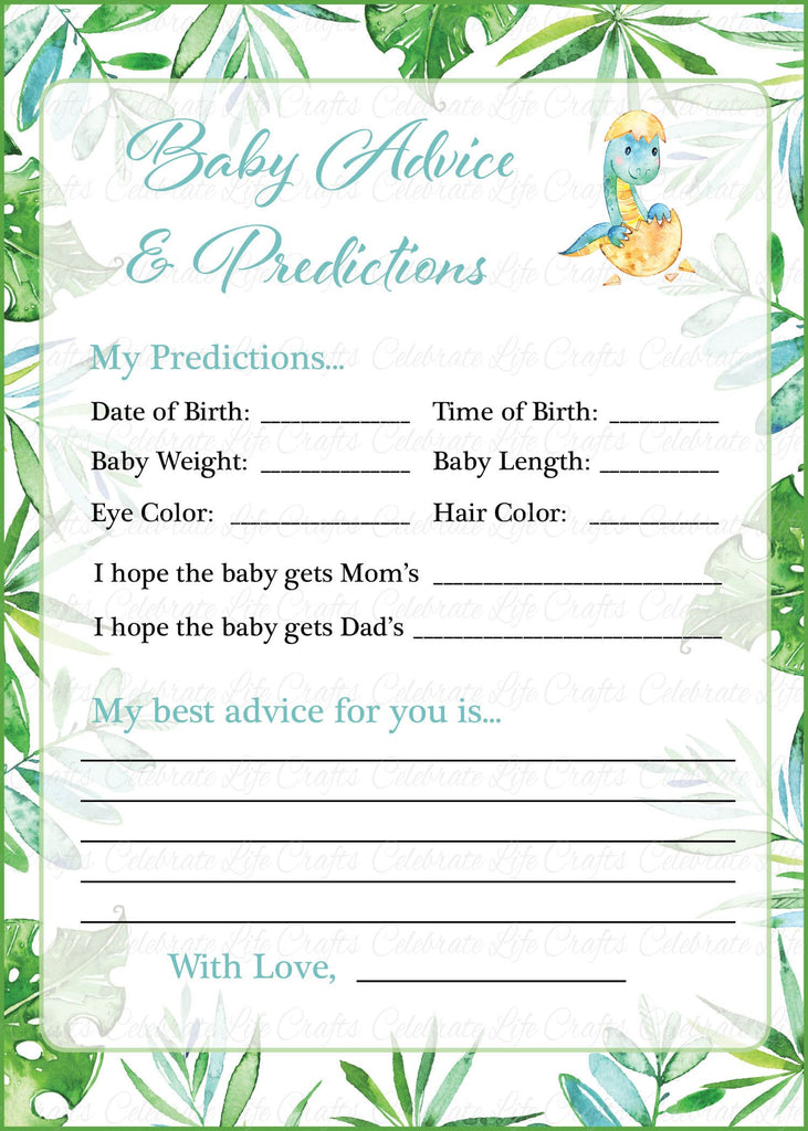 Dinosaur Baby Shower Prediction and Advice Cards