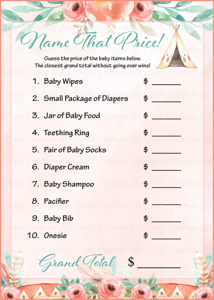 Boho Baby Shower Name That Price Game