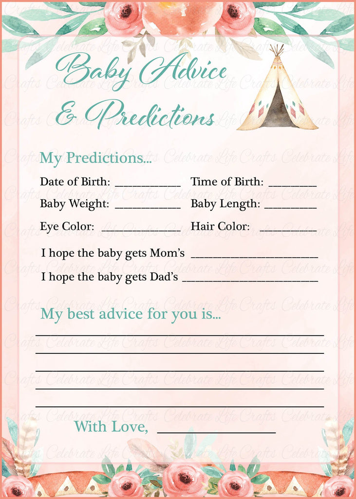 Boho Baby Shower Prediction and Advice Cards
