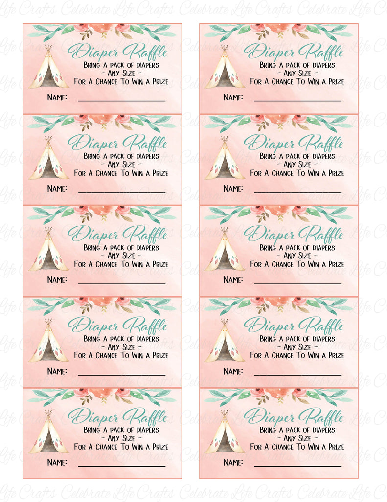 Boho Baby Shower Diaper Raffle Cards