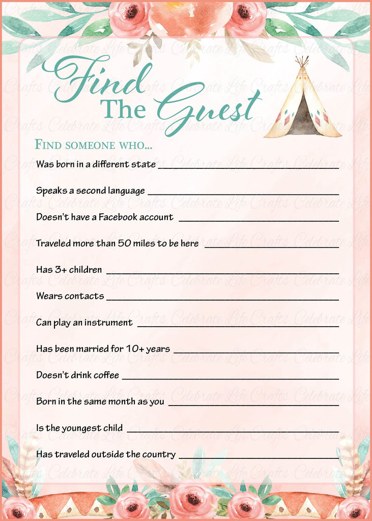 Boho Baby Shower Find The Guest Game