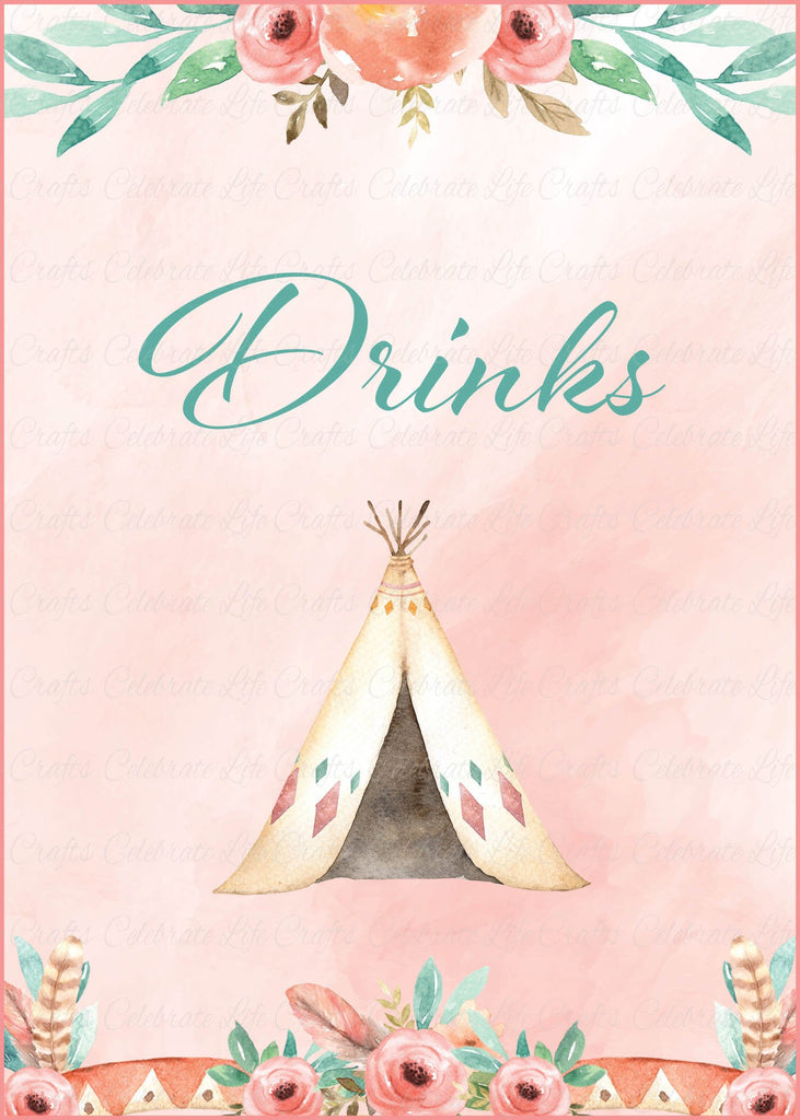 Boho Baby Shower Drinks Sign