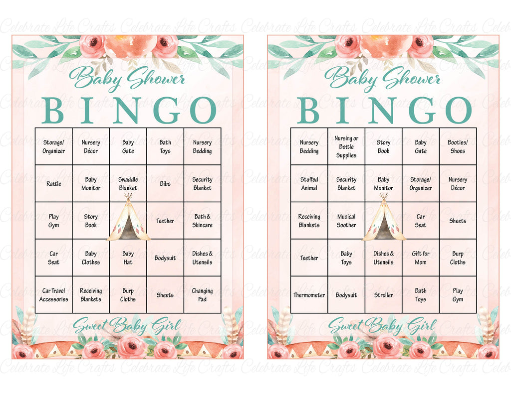 Boho Baby Shower Bingo Cards