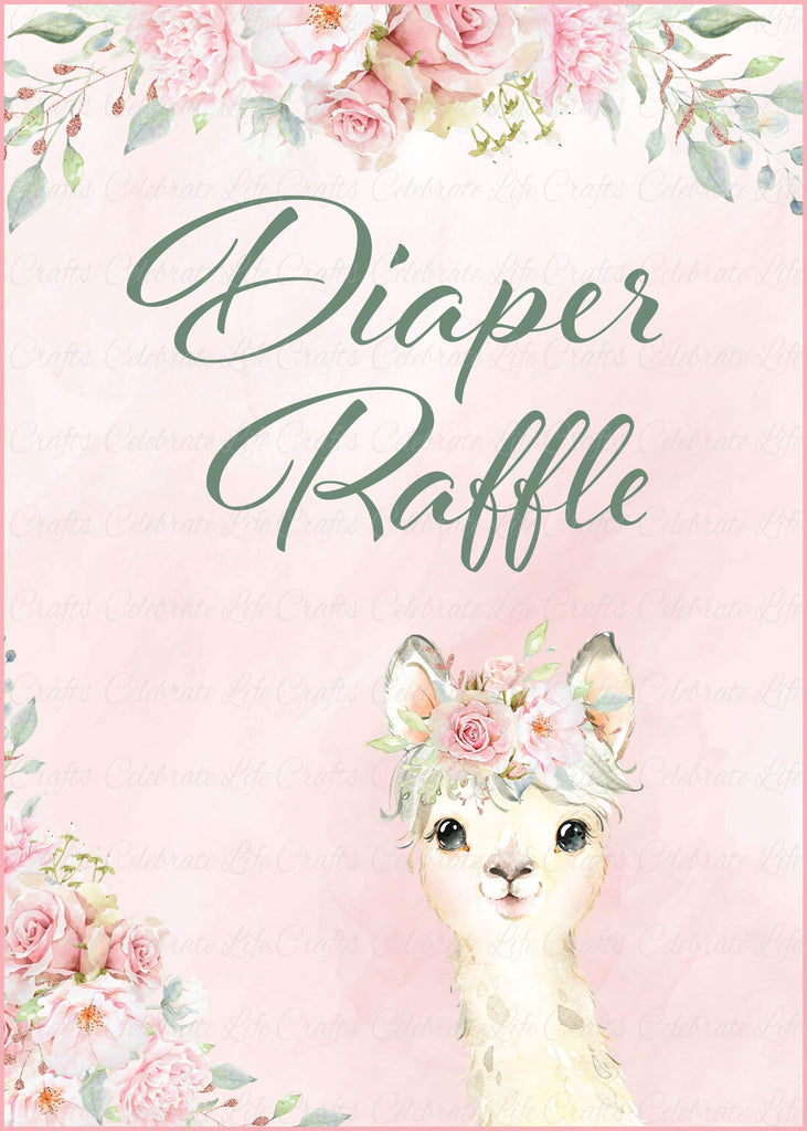 Llama Baby Shower Diaper Raffle Sign