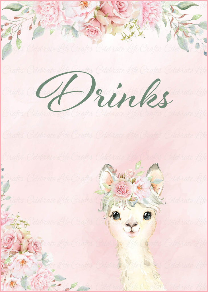 Llama Baby Shower Drinks Sign