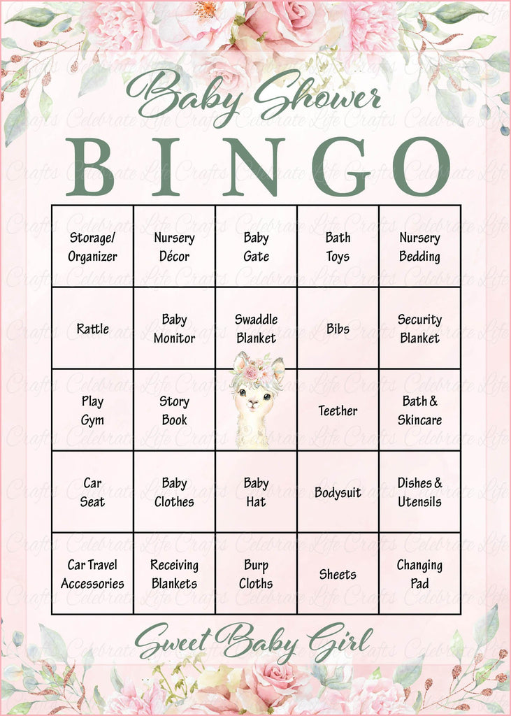 Llama Baby Shower Bingo Cards