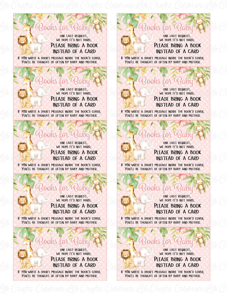 Pink Safari Baby Shower Books for Baby Cards