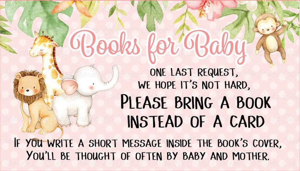 Pink Safari Baby Shower Books for Baby Cards