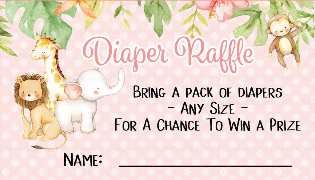 Pink Safari Baby Shower Diaper Raffle Cards