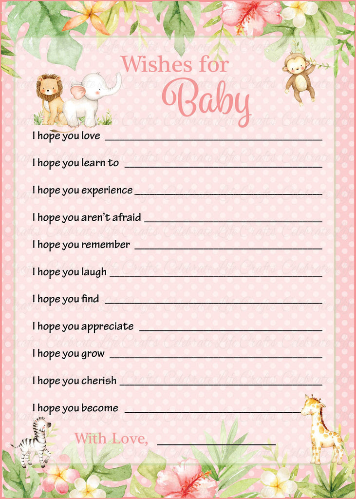 Pink Safari Baby Shower Wishes for Baby