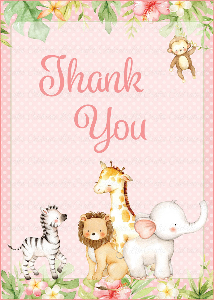 Pink Safari Baby Shower Thank You Sign