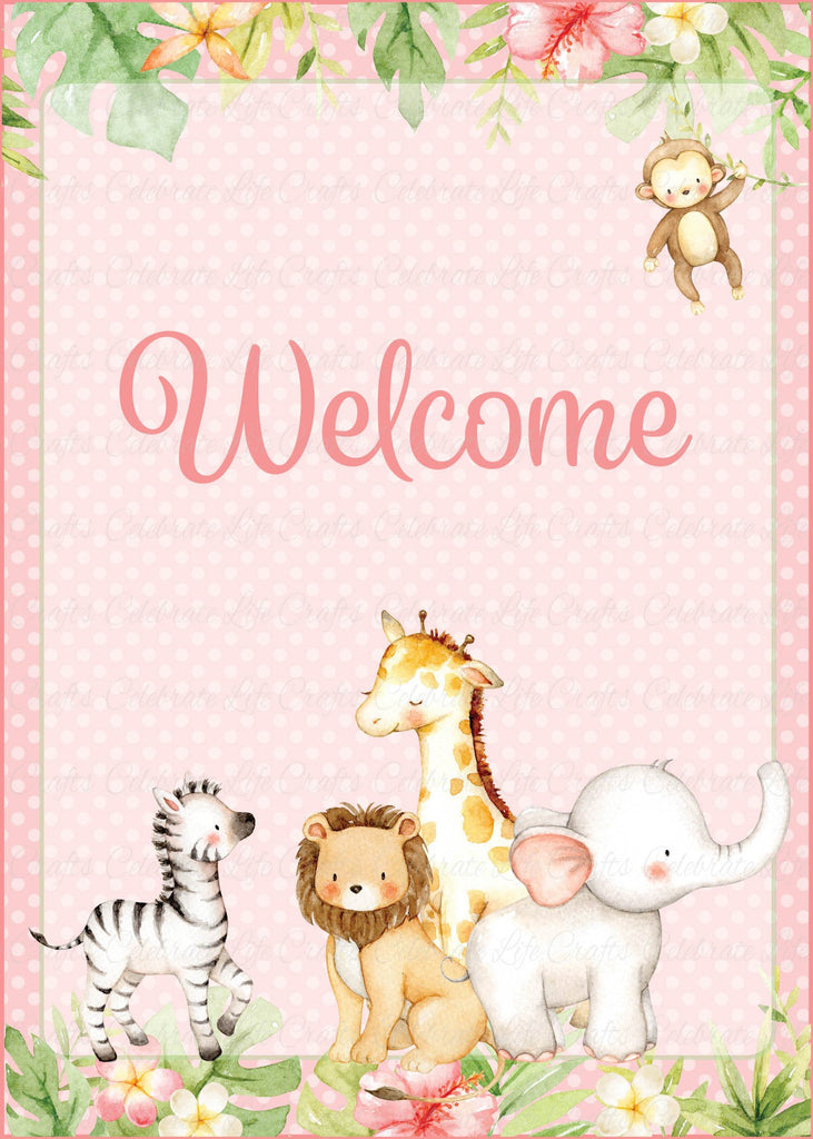 Pink Safari Baby Shower Welcome Sign