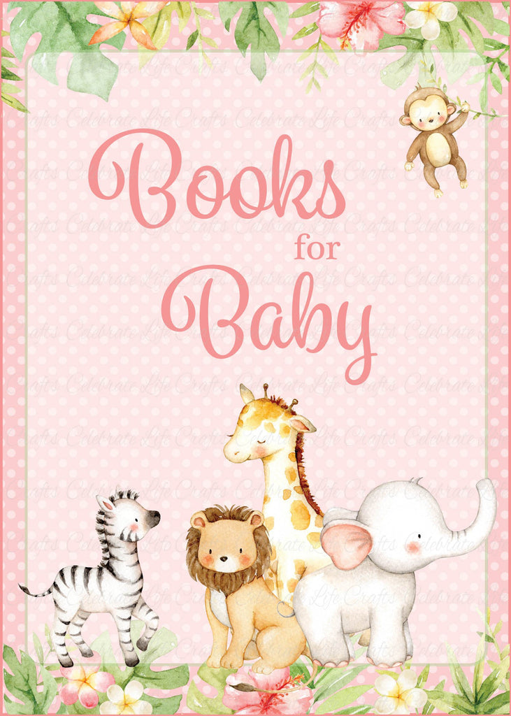 Pink Safari Baby Shower Books for Baby Sign