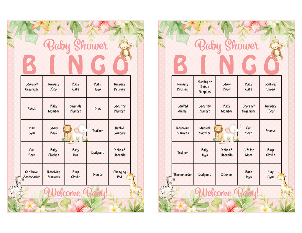 Safari Baby Shower Bingo Cards