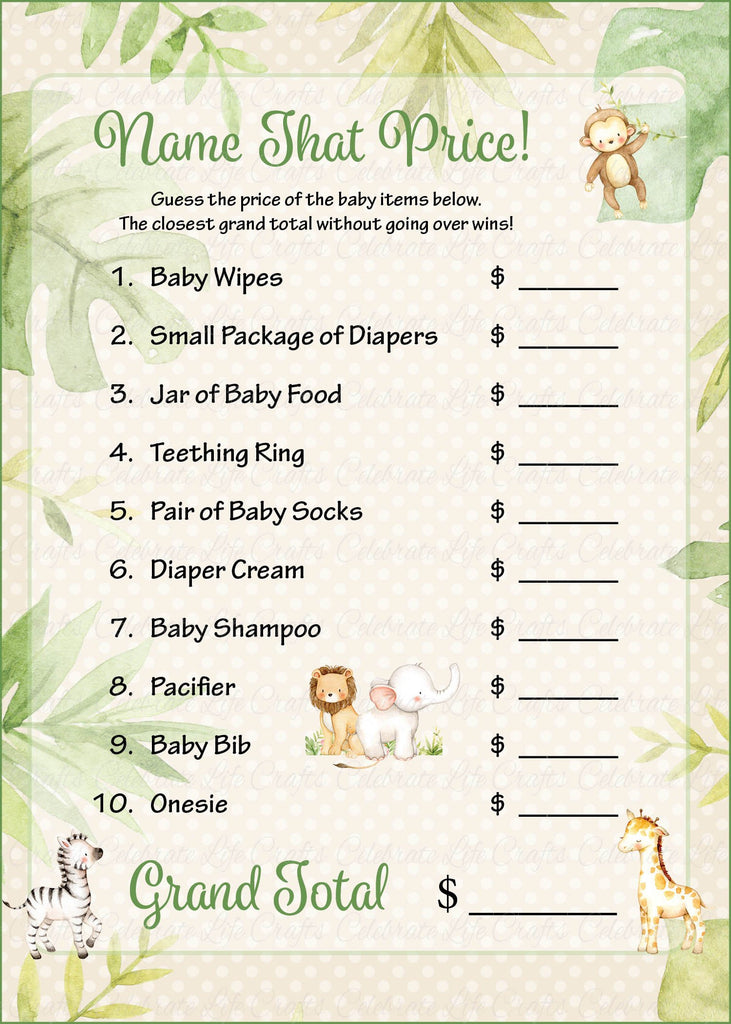  Safari Baby Shower Name That Price Game