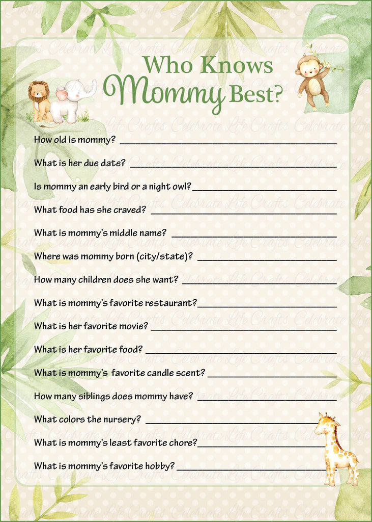  Safari Baby Shower Who Knows Mommy Best Game
