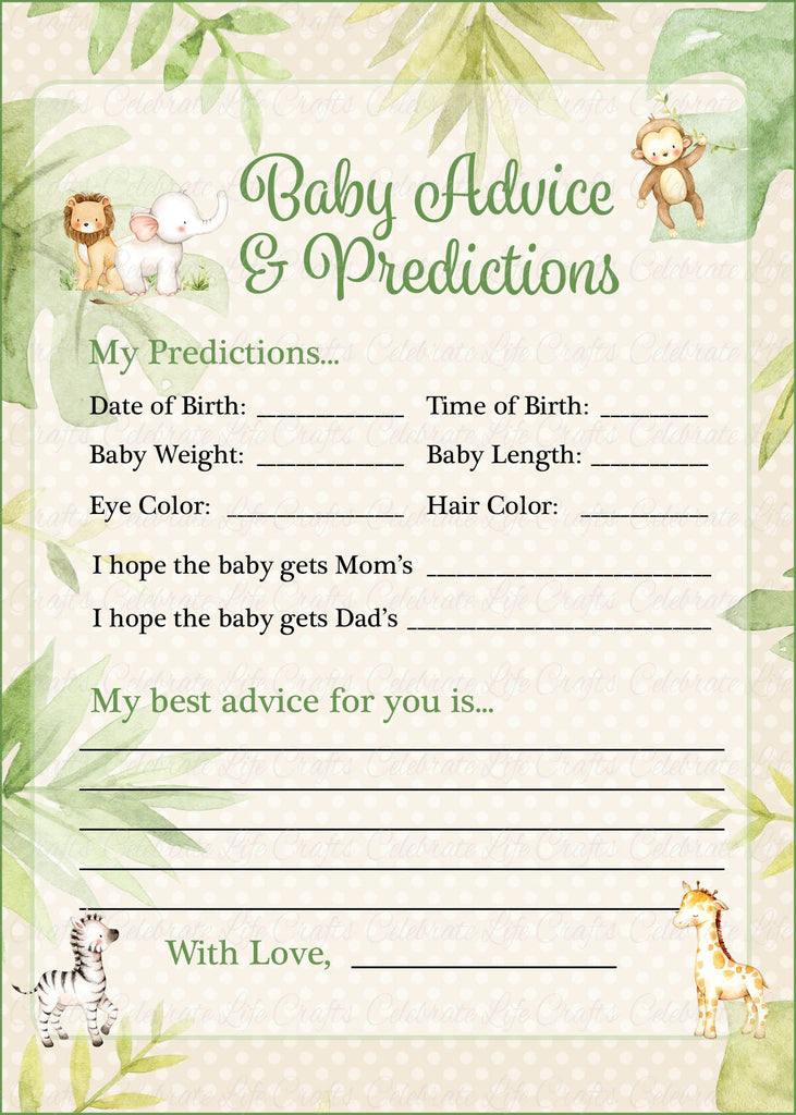  Safari Baby Shower Prediction and Advice Cards