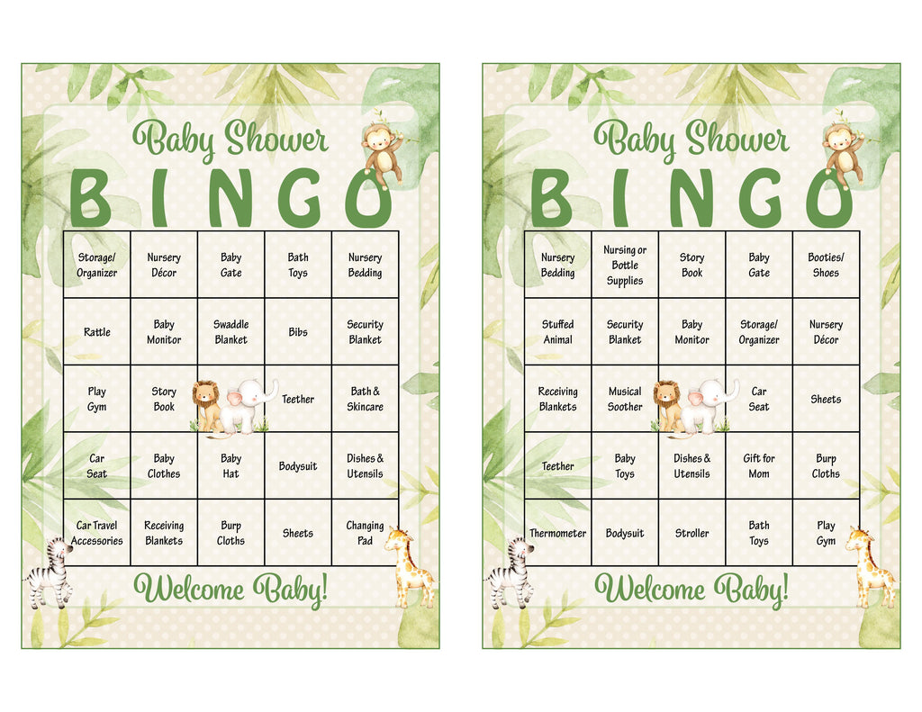 Safari Baby Shower Bingo Cards