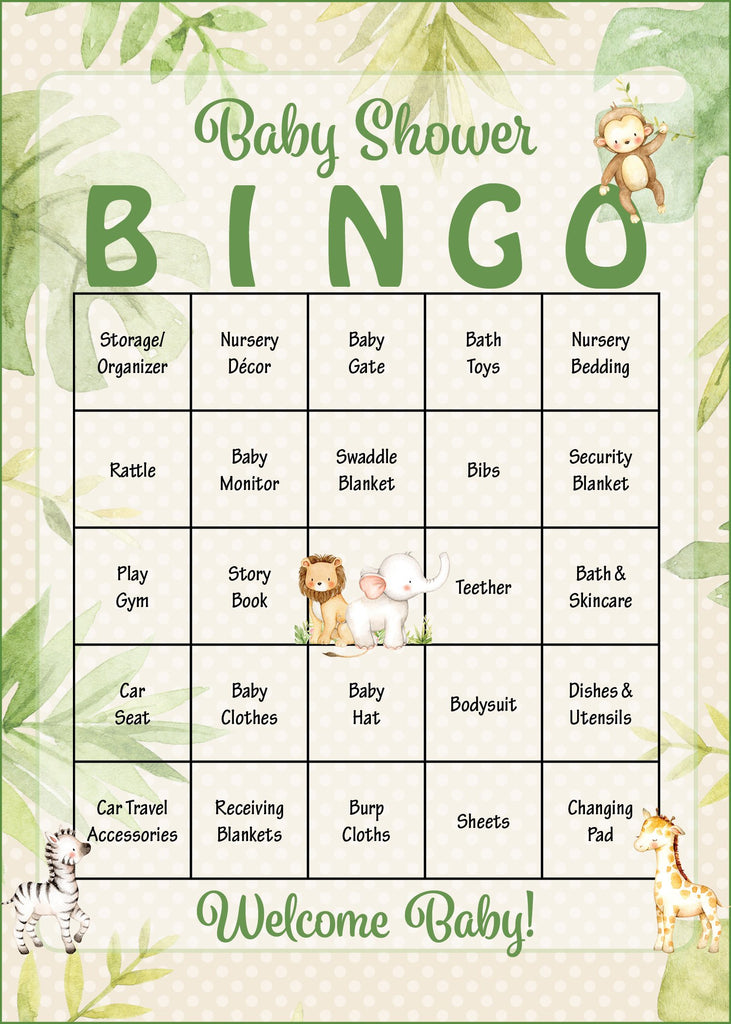 Safari Baby Shower Bingo Cards