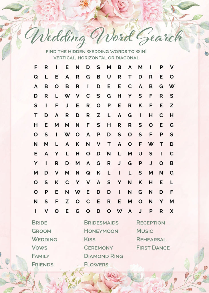 Wedding Word Search Game
