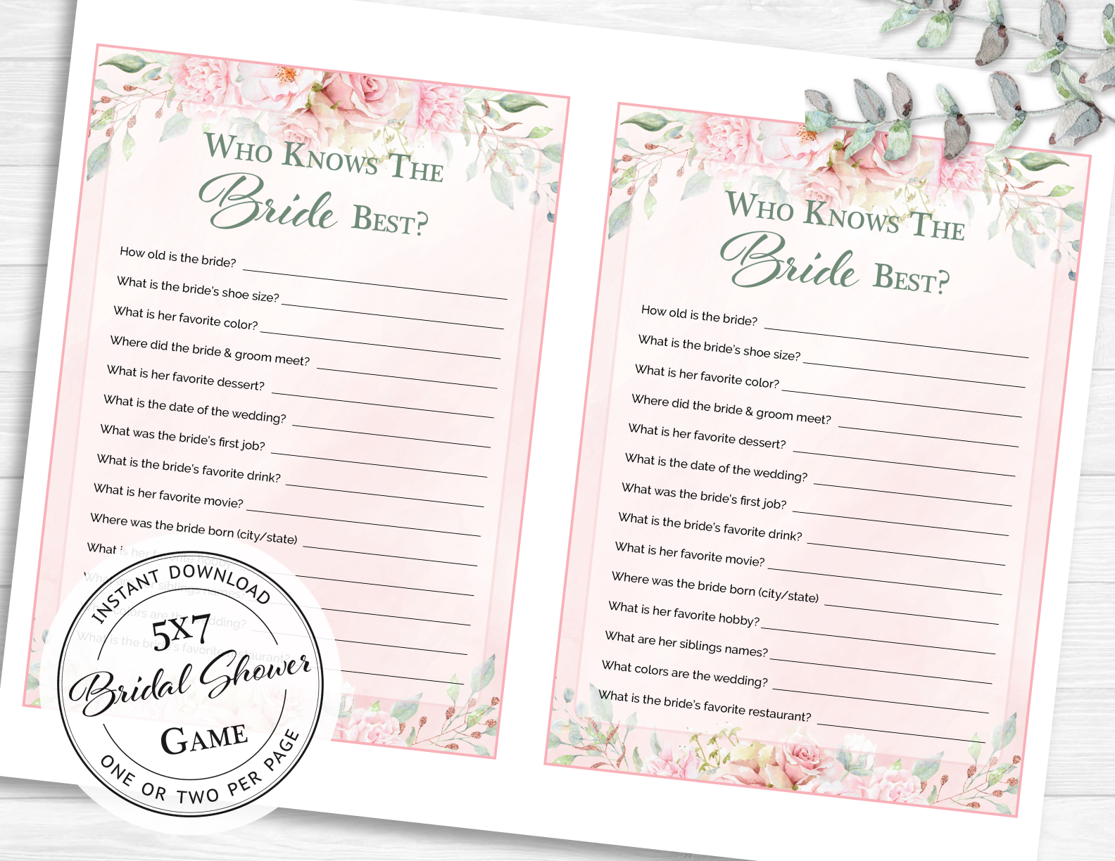 Free Printable Who Knows the Bride Best Game - Pjs and Paint