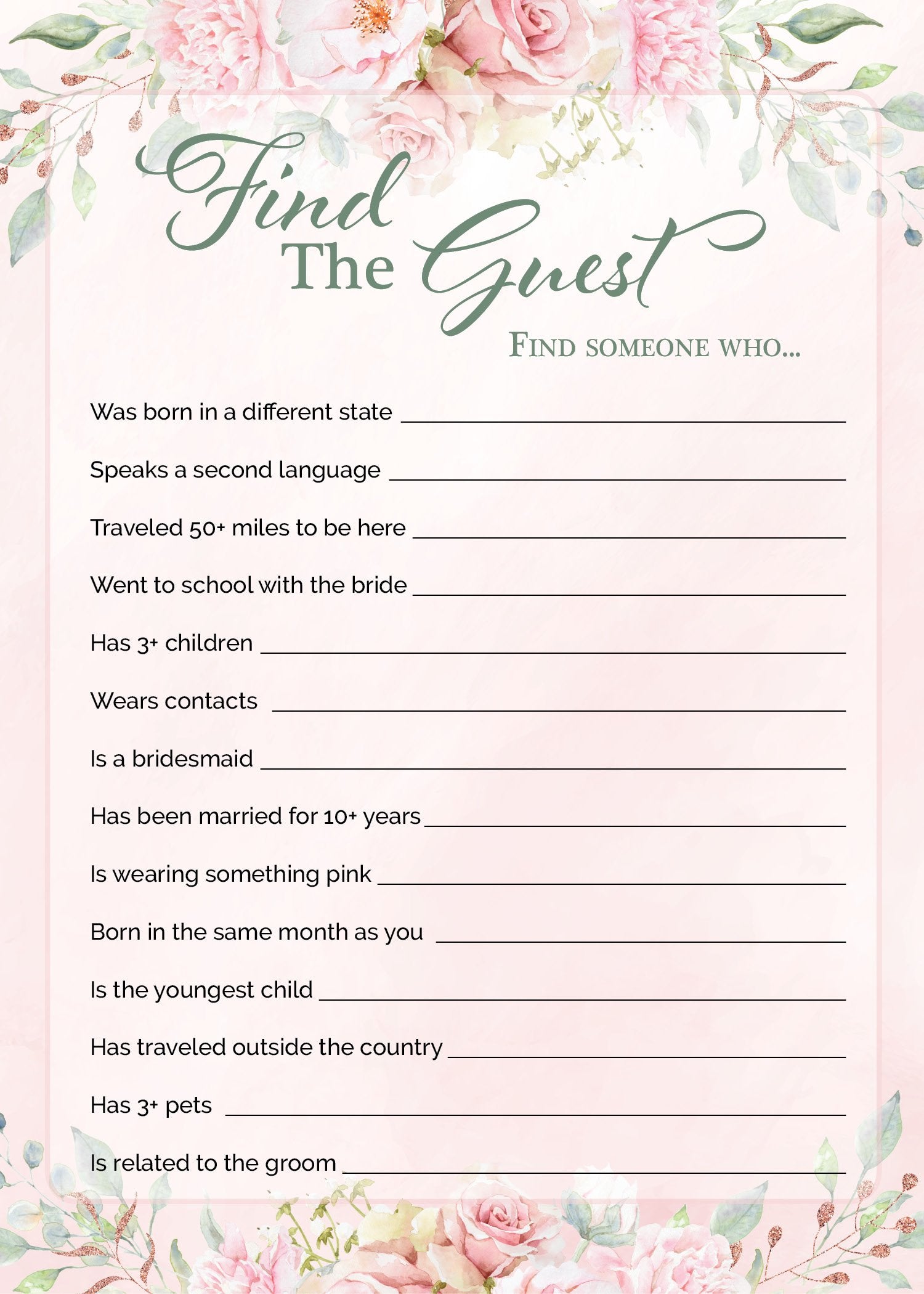 Find The Guest Game - Pink Floral Bridal Shower Games – Celebrate Life  Crafts