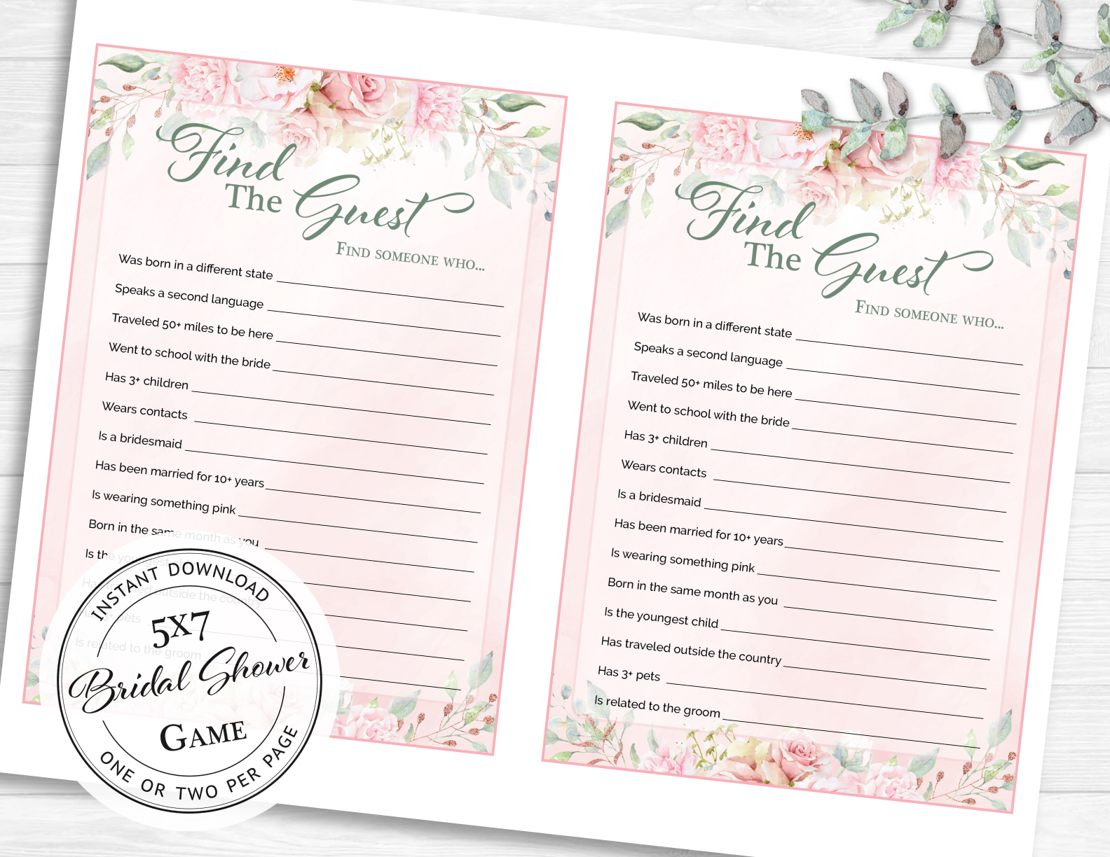 Find The Guest Game - Pink Floral Bridal Shower Games – Celebrate Life  Crafts